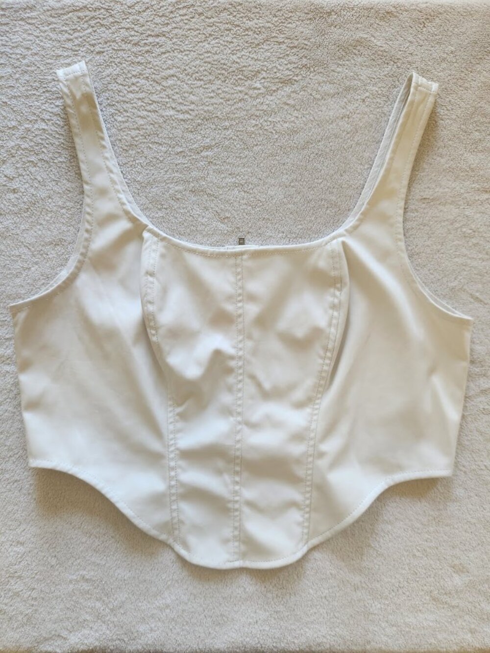 Boohoo White Faux Leather Corset Crop Top Size US 14 Edgy Punk Chic Feminine